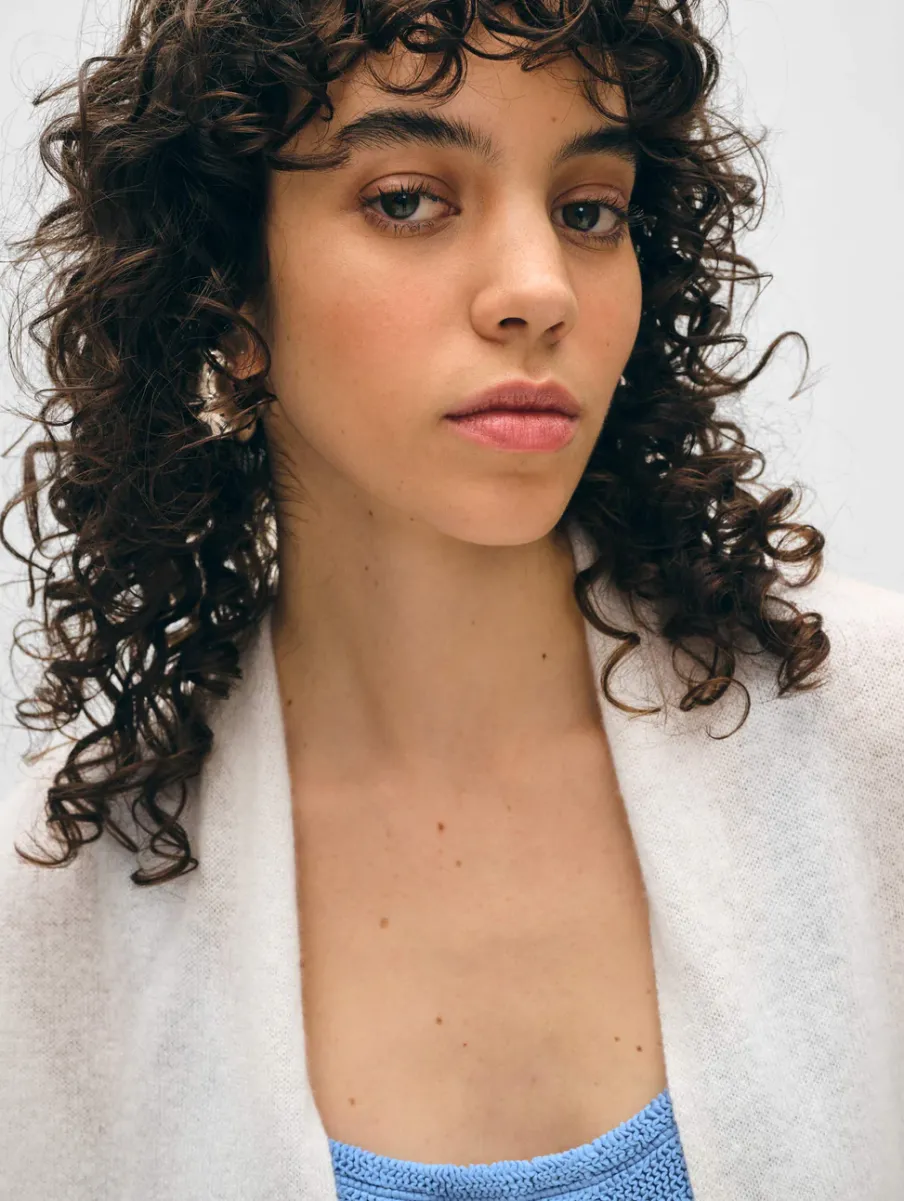 New White + Warren cashmere cropped trapeze cardigan SoftWhite