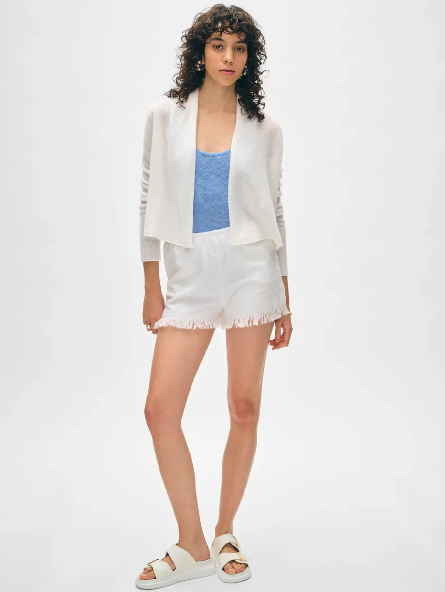 New White + Warren cashmere cropped trapeze cardigan SoftWhite