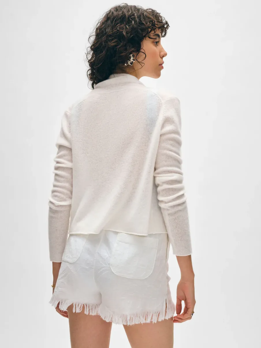 New White + Warren cashmere cropped trapeze cardigan SoftWhite
