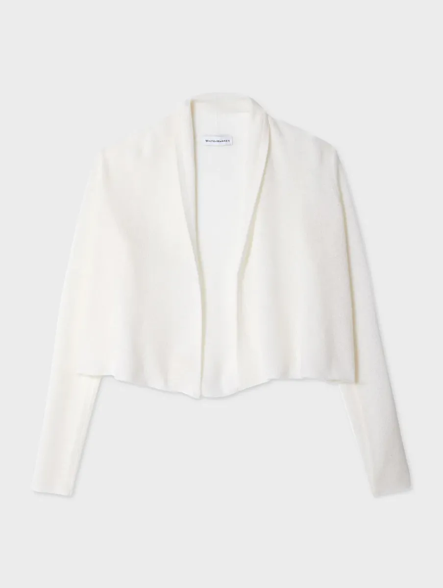 New White + Warren cashmere cropped trapeze cardigan SoftWhite