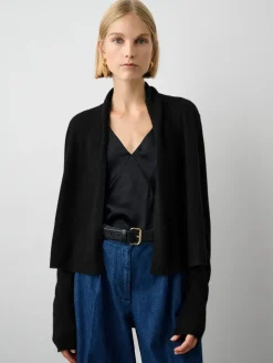 Fashion White + Warren cashmere cropped trapeze cardigan Black