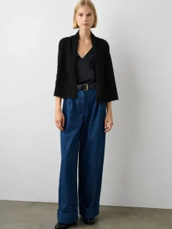 Fashion White + Warren cashmere cropped trapeze cardigan Black