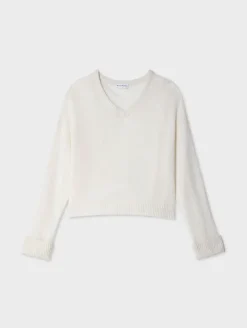 Sale White + Warren cashmere cuffed v neck SoftWhite