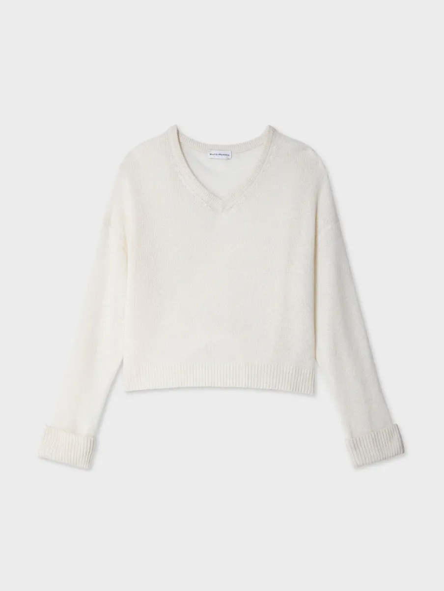 Sale White + Warren cashmere cuffed v neck SoftWhite
