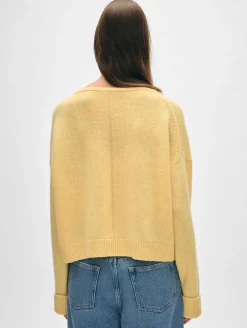Hot White + Warren cashmere cuffed v neck YellowMimosa