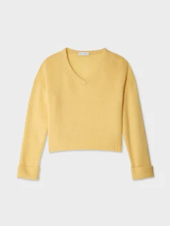 Hot White + Warren cashmere cuffed v neck YellowMimosa