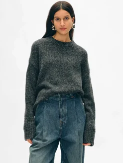 New White + Warren cashmere donegal easy crewneck SpeckledCharcoal