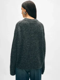 New White + Warren cashmere donegal easy crewneck SpeckledCharcoal