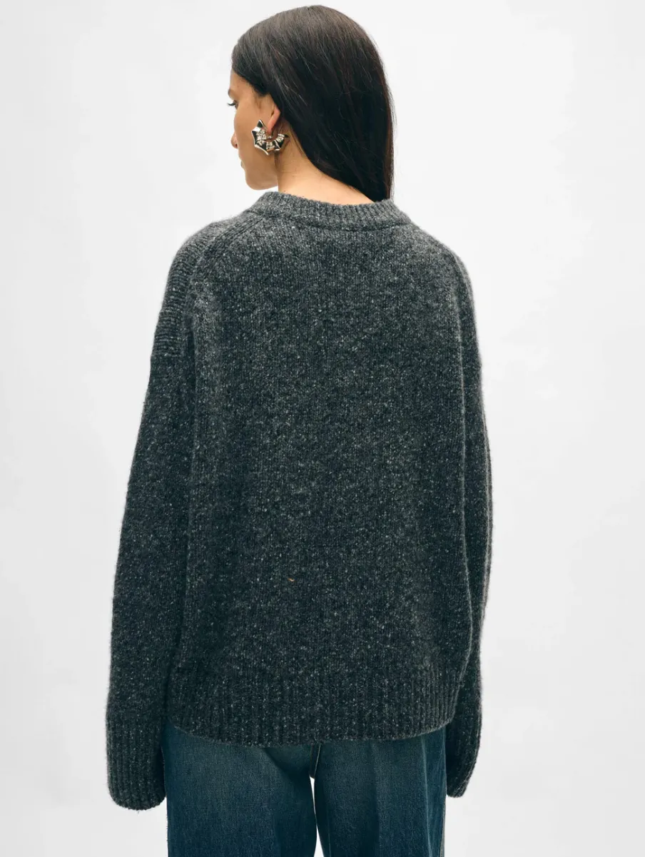 New White + Warren cashmere donegal easy crewneck SpeckledCharcoal