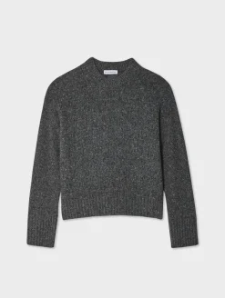 New White + Warren cashmere donegal easy crewneck SpeckledCharcoal