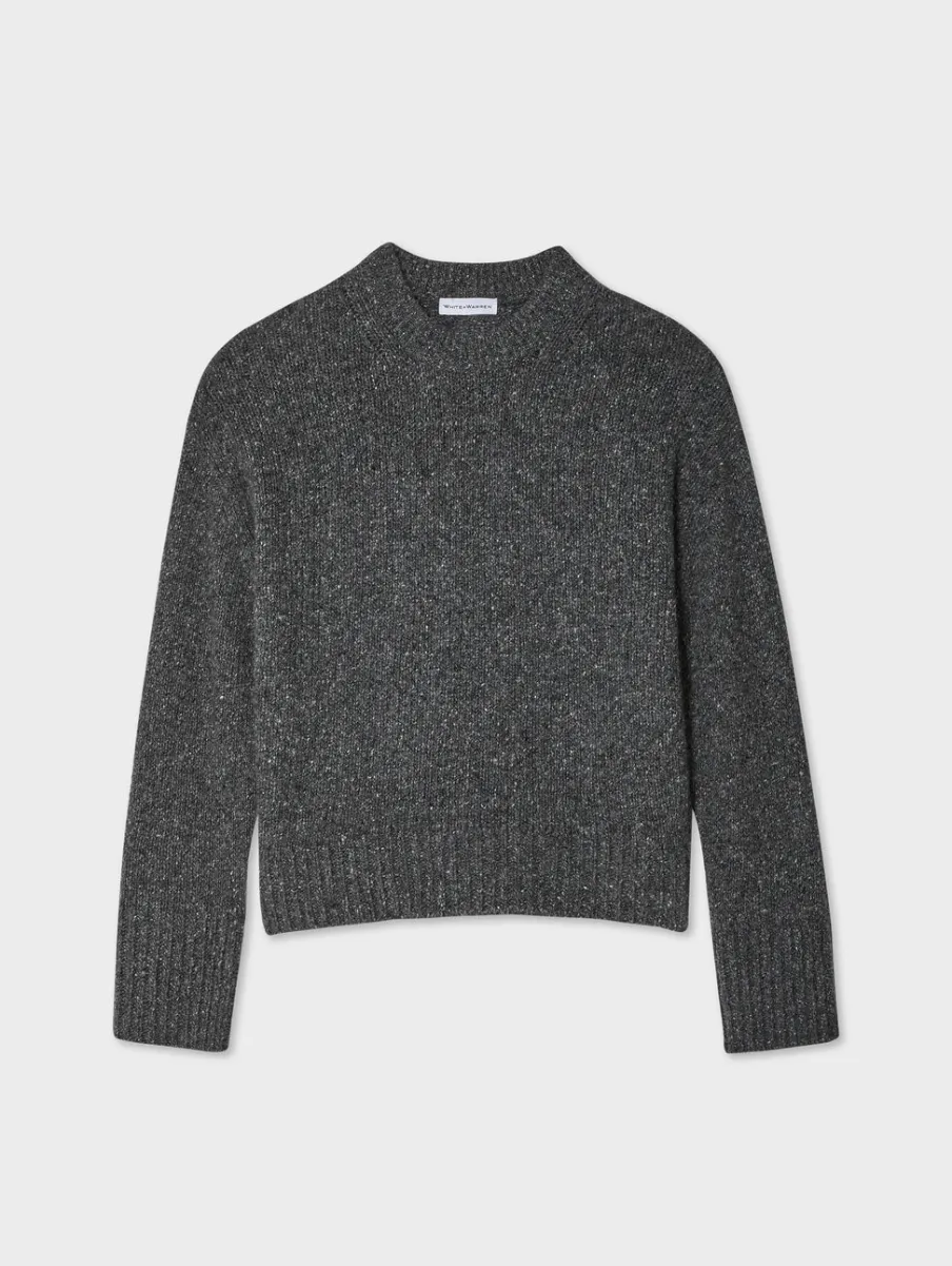 New White + Warren cashmere donegal easy crewneck SpeckledCharcoal