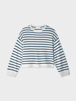 Outlet White + Warren cashmere drop shoulder striped sweater SoftWhite/Navy