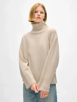 Outlet White + Warren cashmere easy standneck NaturalHeather