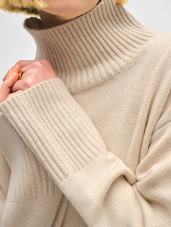 Outlet White + Warren cashmere easy standneck NaturalHeather