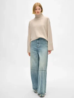 Outlet White + Warren cashmere easy standneck NaturalHeather