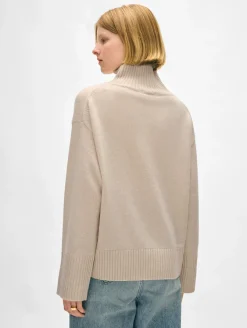 Outlet White + Warren cashmere easy standneck NaturalHeather