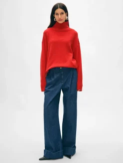 New White + Warren cashmere easy standneck CarmineRed