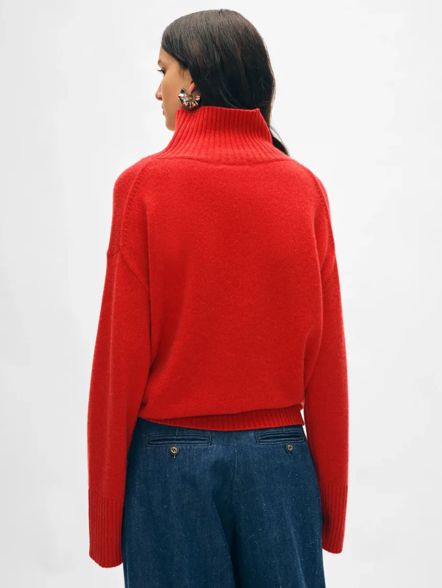 New White + Warren cashmere easy standneck CarmineRed
