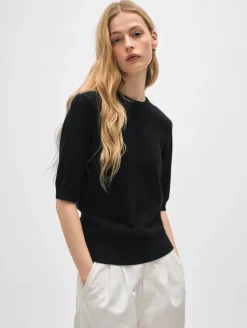 Online White + Warren cashmere elbow sleeve tee Black