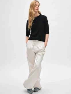 Online White + Warren cashmere elbow sleeve tee Black