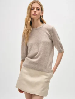 Best White + Warren cashmere elbow sleeve tee SandWispHeather