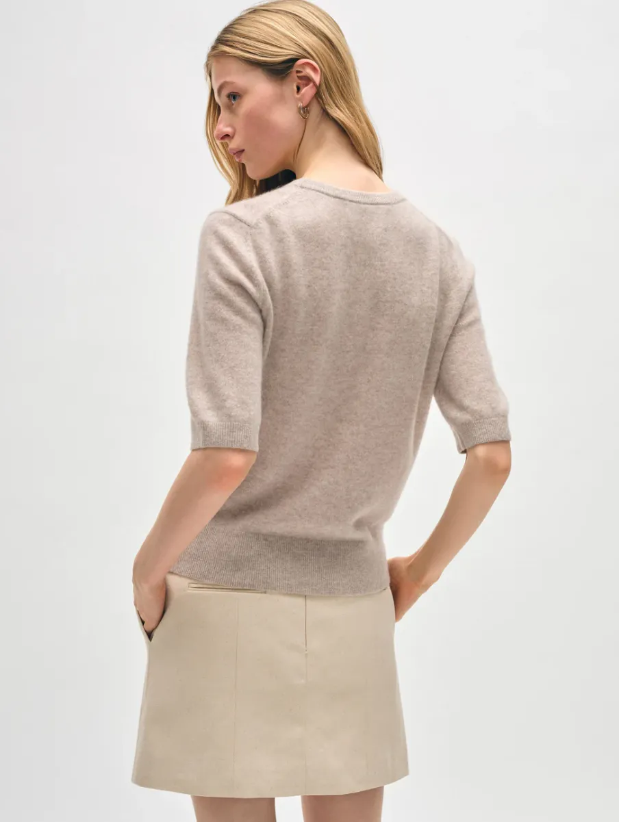 Best White + Warren cashmere elbow sleeve tee SandWispHeather