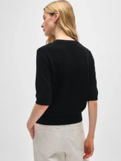 Sale White + Warren cashmere elbow sleeve tee Black