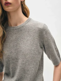 Sale White + Warren cashmere elbow sleeve tee GreyHeather