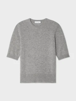 Sale White + Warren cashmere elbow sleeve tee GreyHeather