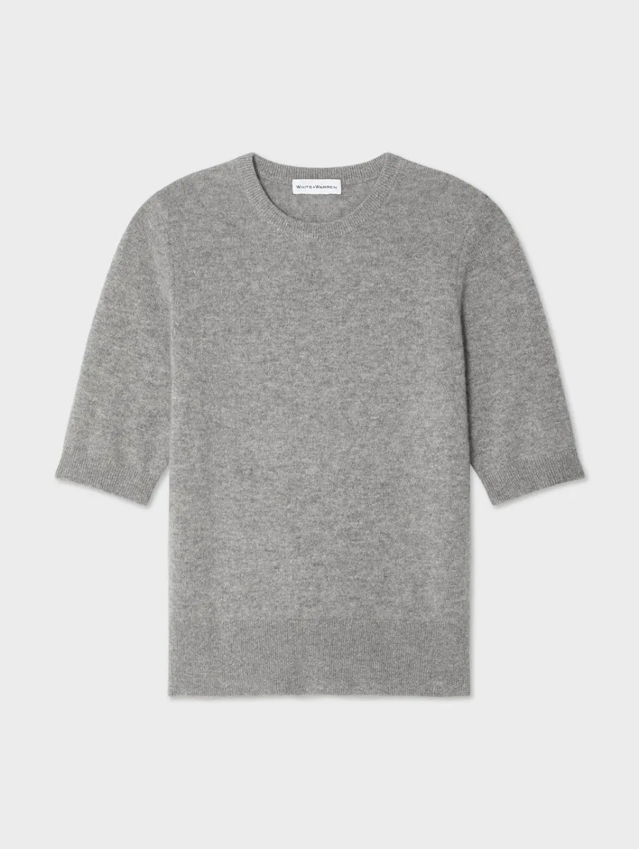 Sale White + Warren cashmere elbow sleeve tee GreyHeather
