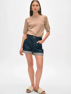 Sale White + Warren cashmere elbow sleeve tee TrueCamel