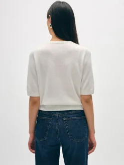 Discount White + Warren cashmere elbow sleeve tee SoftWhite
