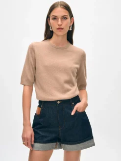 Discount White + Warren cashmere elbow sleeve tee TrueCamel
