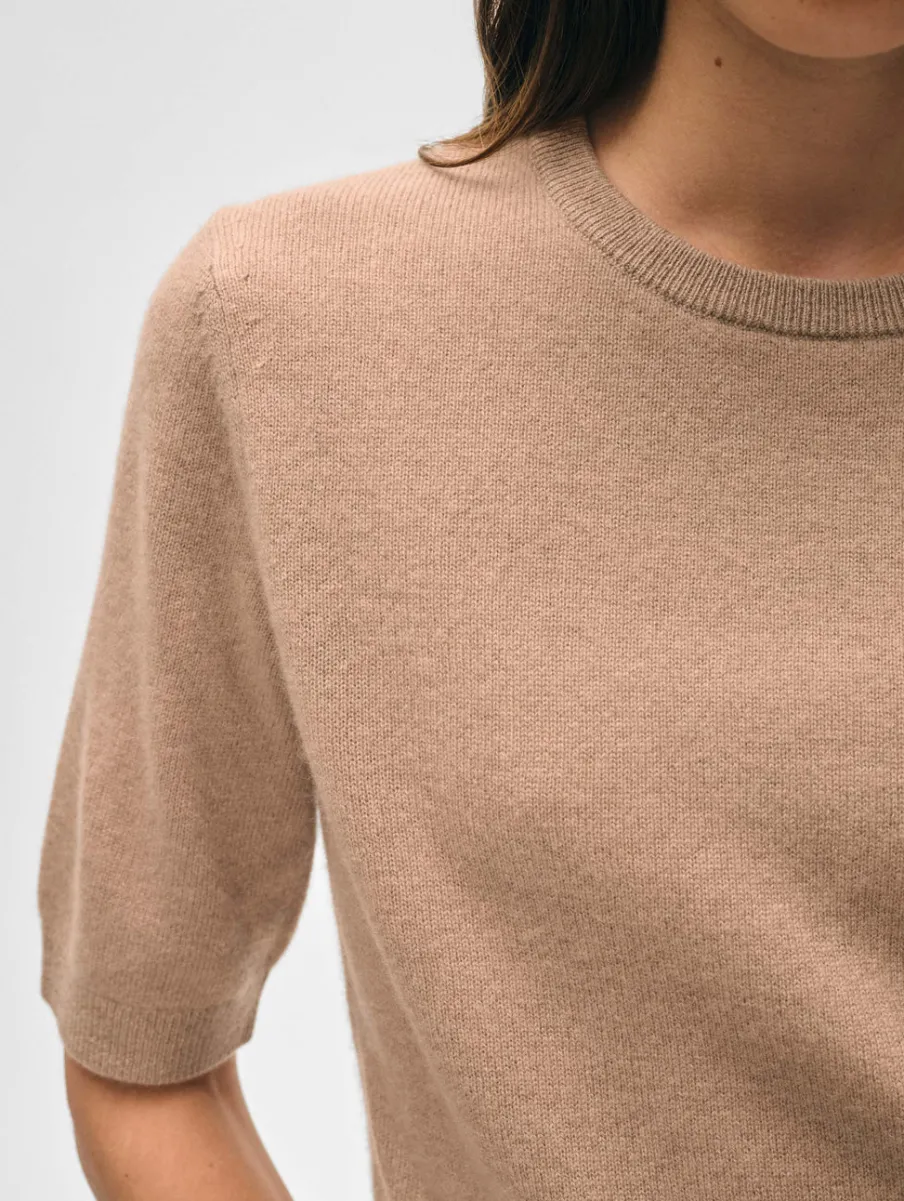 Discount White + Warren cashmere elbow sleeve tee TrueCamel