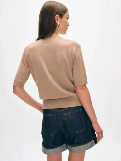 Discount White + Warren cashmere elbow sleeve tee TrueCamel