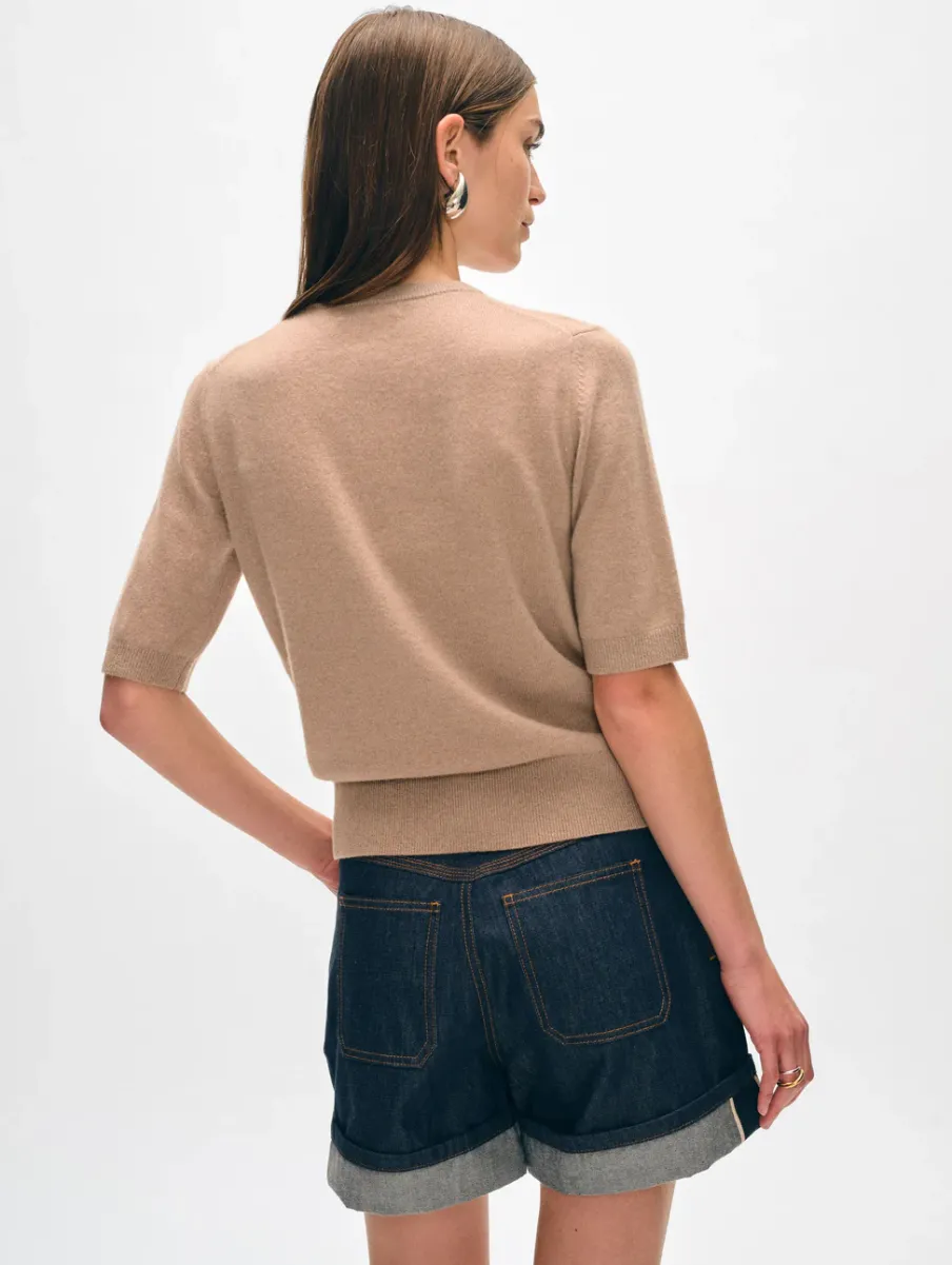 Discount White + Warren cashmere elbow sleeve tee TrueCamel
