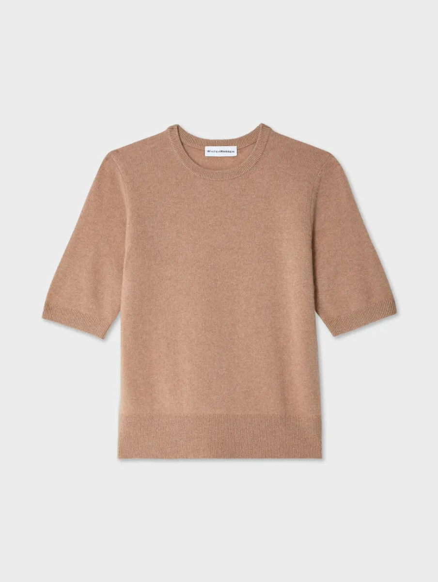 Discount White + Warren cashmere elbow sleeve tee TrueCamel