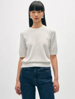 Fashion White + Warren cashmere elbow sleeve tee SoftWhite