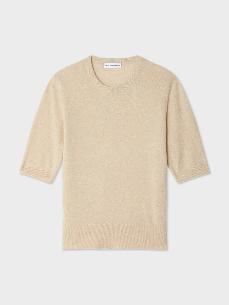 Fashion White + Warren cashmere elbow sleeve tee SandWispHeather