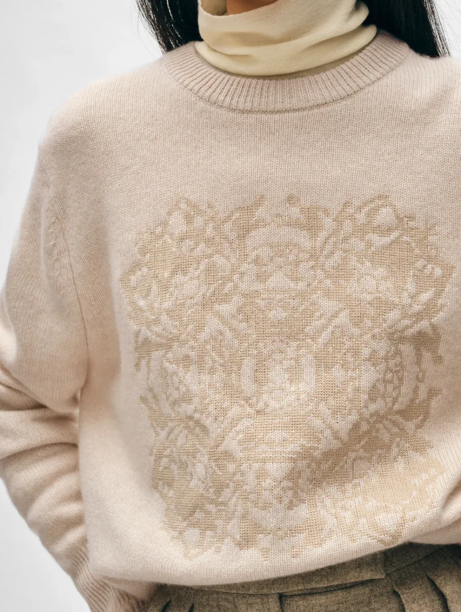 Online White + Warren cashmere fairytale embroidered crewneck Natural/putty