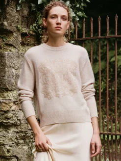 Online White + Warren cashmere fairytale embroidered crewneck Natural/putty