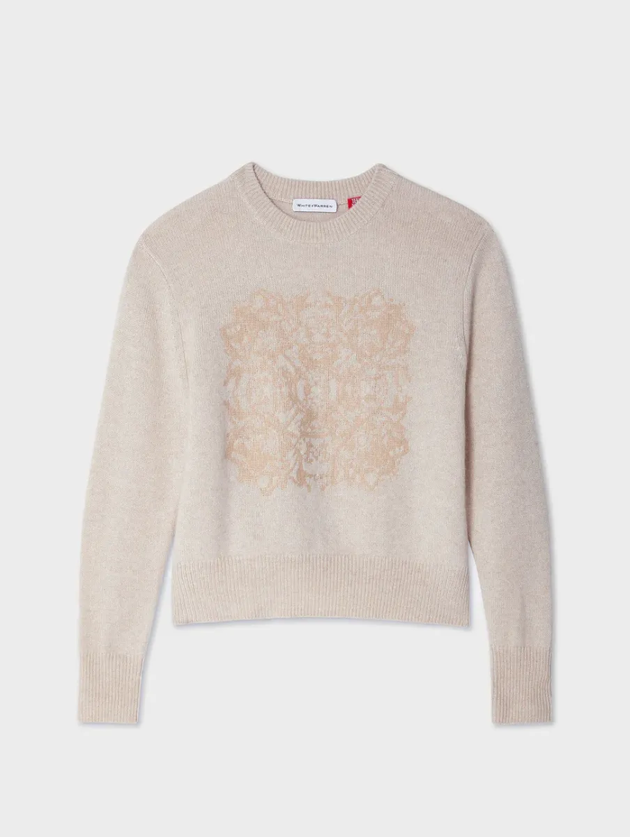 Online White + Warren cashmere fairytale embroidered crewneck Natural/putty