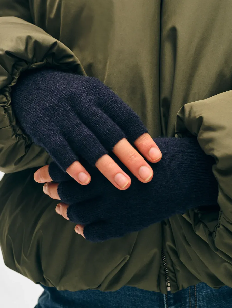Online White + Warren cashmere fingerless glove DeepNavy