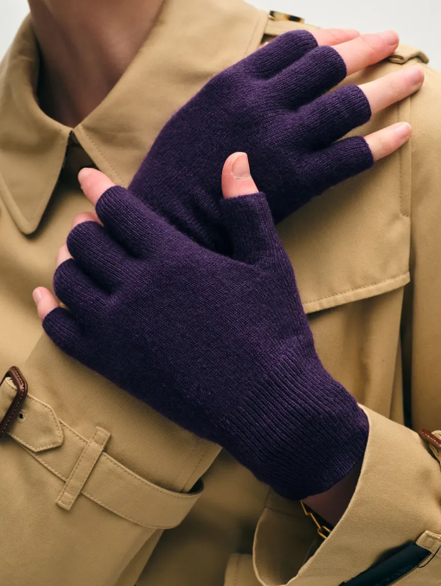 New White + Warren cashmere fingerless glove MidnightViolet
