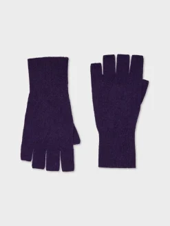 New White + Warren cashmere fingerless glove MidnightViolet