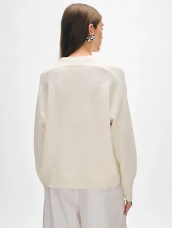Clearance White + Warren cashmere floral appliqué crewneck SoftWhite/Scarlet