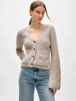Sale White + Warren cashmere fluted sleeve cardigan SandWispHeather