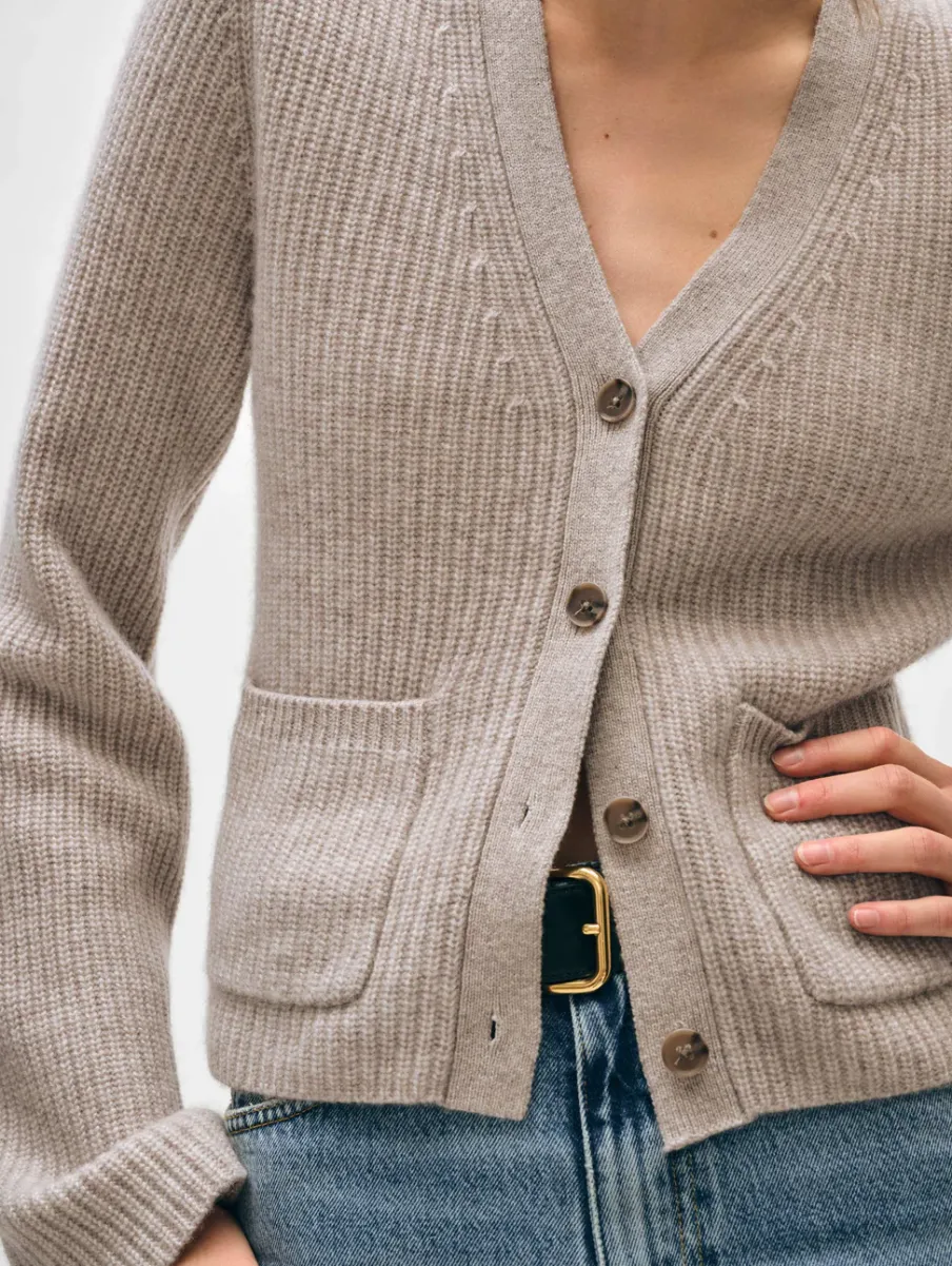 Sale White + Warren cashmere fluted sleeve cardigan SandWispHeather