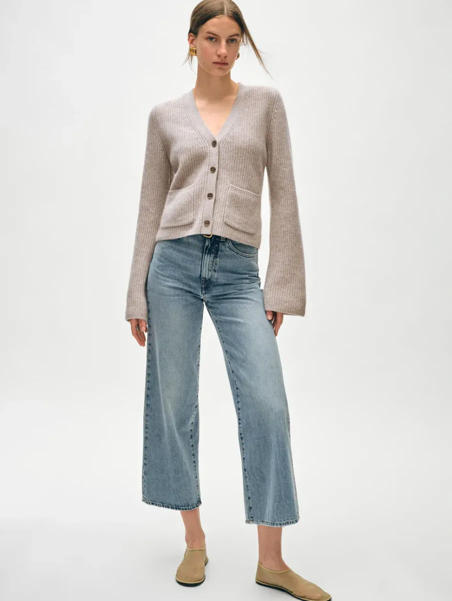 Sale White + Warren cashmere fluted sleeve cardigan SandWispHeather