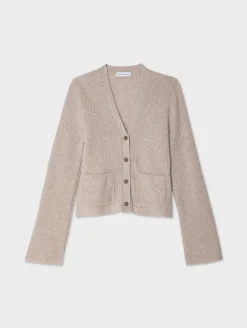 Sale White + Warren cashmere fluted sleeve cardigan SandWispHeather